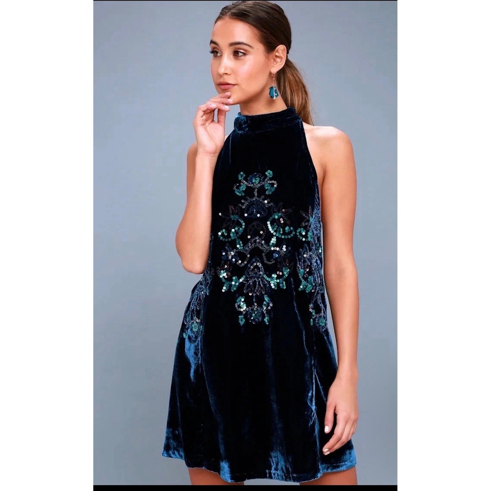 Free People Jill's Velvet‎ Sequin Swing Mini Dress Whimsigoth M Romantic Gothic